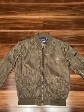 Olive Green Women's Bomber Jacket with Zip Front